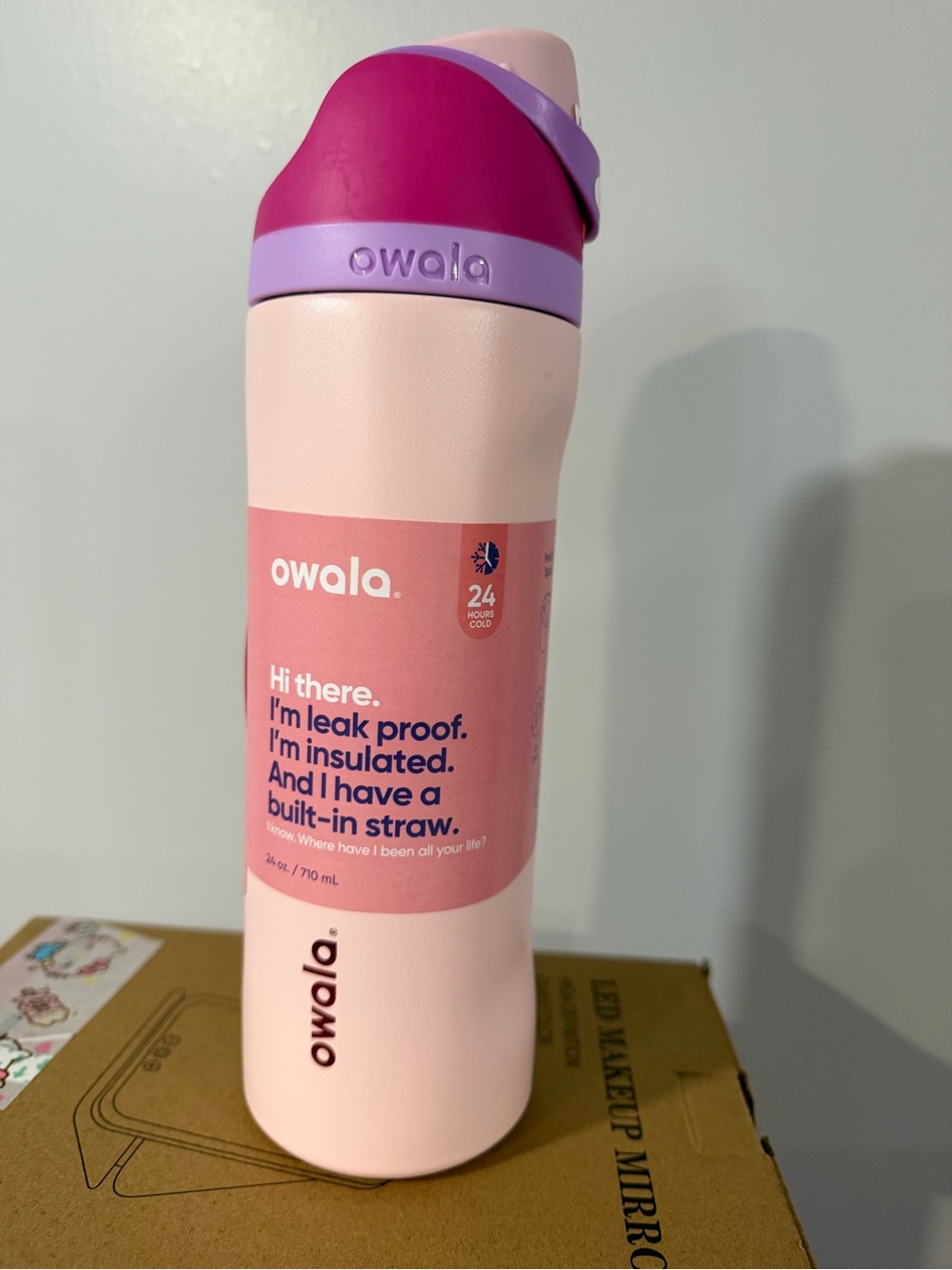 Owala Pink Insulated Water Bottle with Built-In Straw — Leak-Proof Travel Bottle
